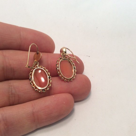 14K YELLOW Real GOLD CARVED SHELL CAMEO DROP EARRINGS 3.40gr - Picture 6 of 9